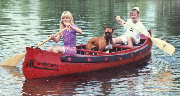 Sportspal S-14 Canoe in Red with Dog